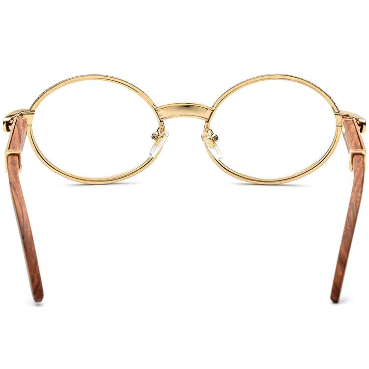 Crystal-Paved Wood Round Optical Glasses Frame - MCROONS - Back View