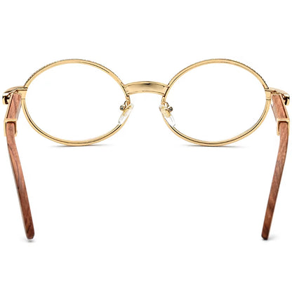 Crystal-Paved Wood Round Optical Glasses Frame - MCROONS - Back View