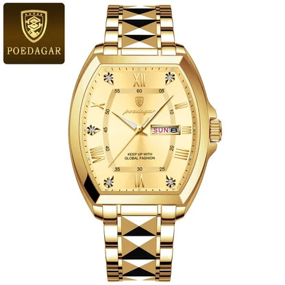Poedagar 958 Men's Luxury Quartz Watch – Stainless Steel Band, Waterproof, Luminous, Date