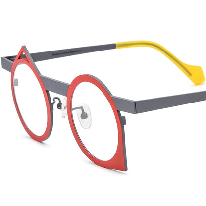 Colourful Titanium Irregular Optical Glasses Frame - Matte Red Gray Frame - MCROONS