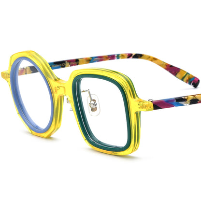 Retro Irregular Acetate Optical Glasses Frame - Yellow - MCROONS