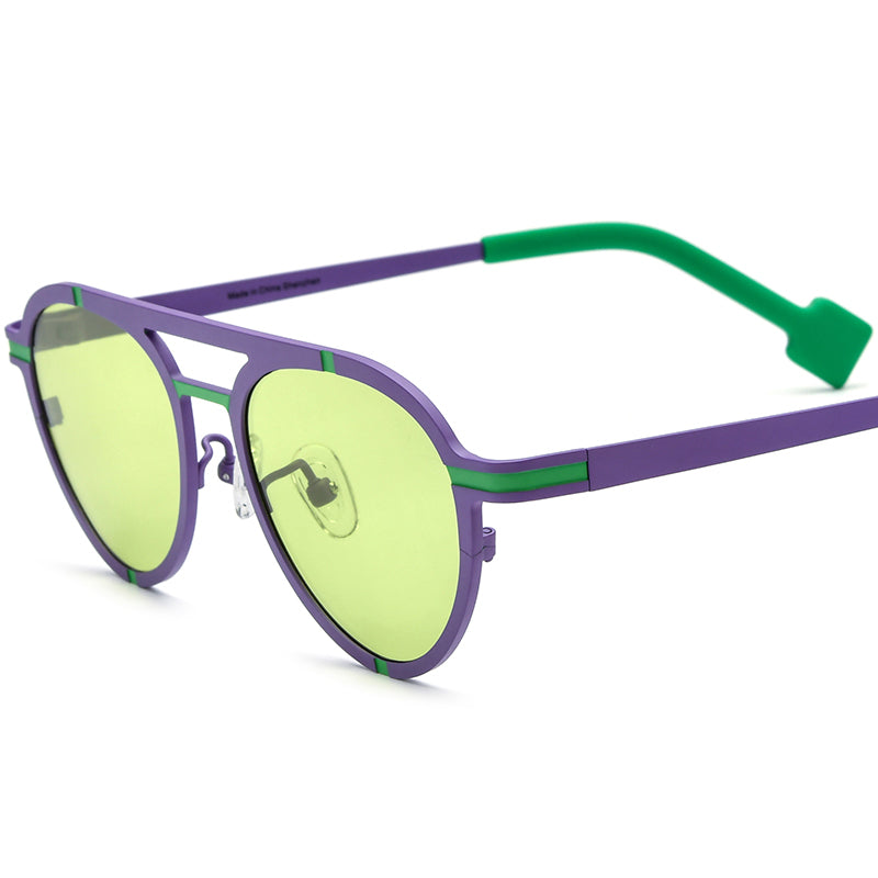 Colourful Titanium Pilot Sunglasses - Green Purple Green Lens - MCROONS