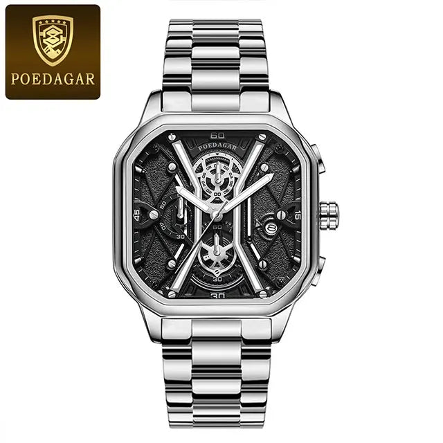Poedagar 922 Men's Luxury Chronograph Quartz Watch – Leather Strap, Waterproof, Luminous, Date