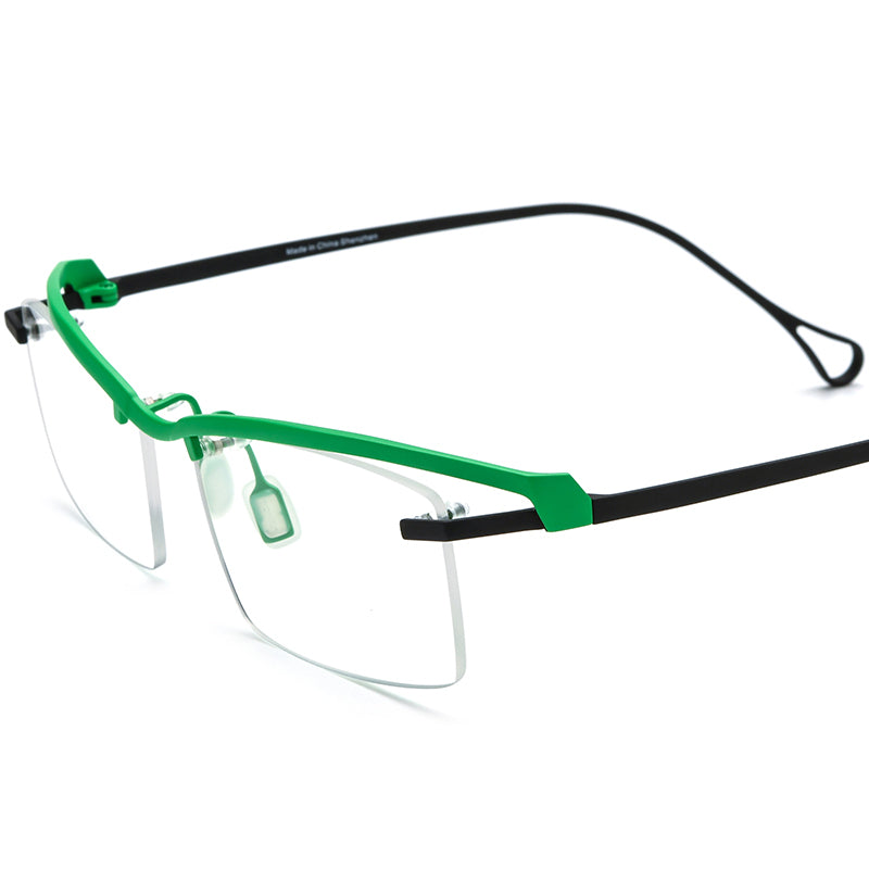 Semi-Rimless Titanium Square Optical Glasses Frame Vintage - Matte Green Black - MCROONS