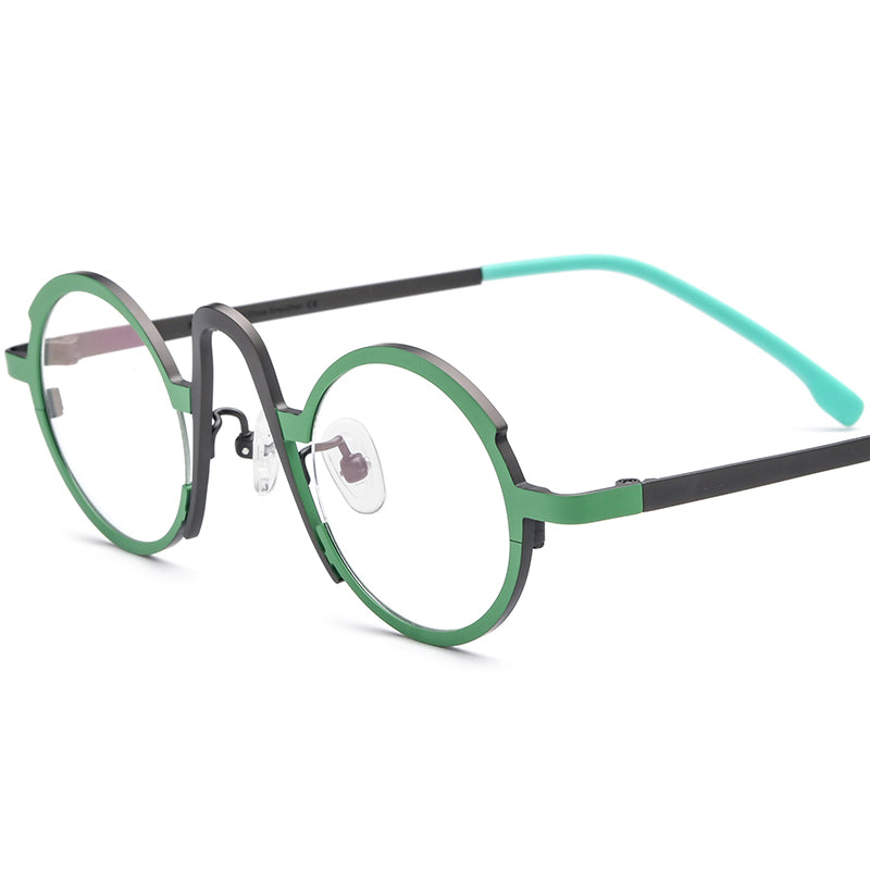 Colourful Titanium Round Glasses Frame - MCROONS - Matte Gray Green
