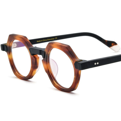 Retro Octagon Acetate Optical Glasses Frame - Leopard Black - MCROONS