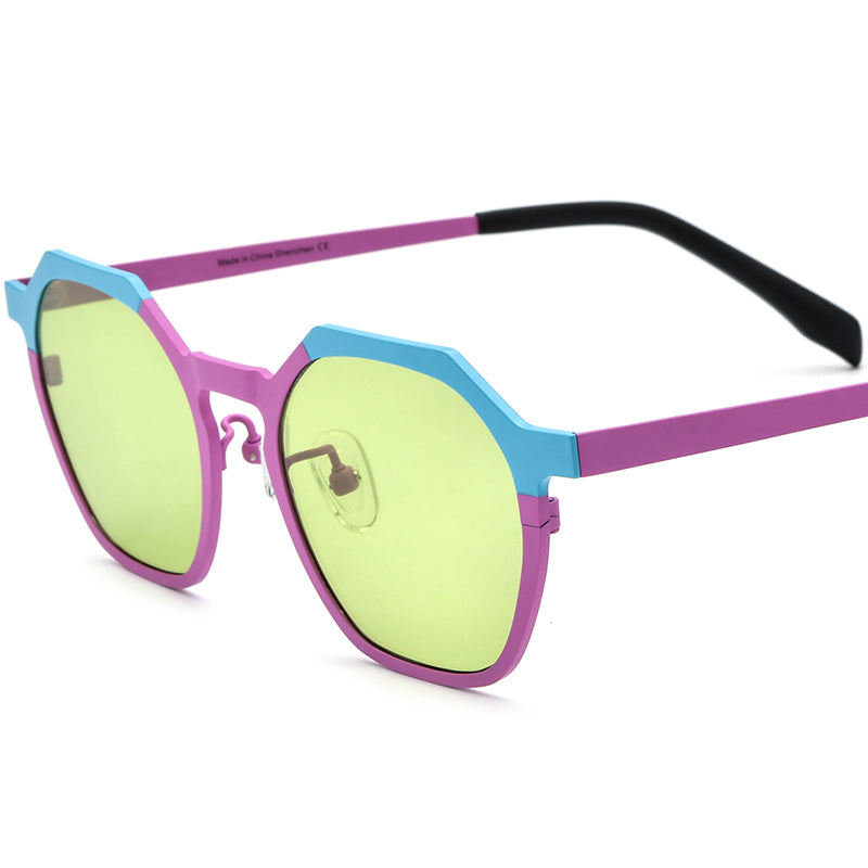 Colourful Titanium Polygon Polarised Sunglasses Retro - Blue Purple - MCROONS