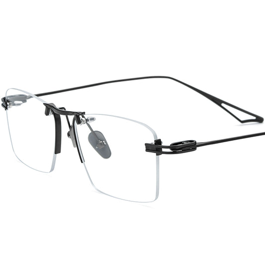 Ultralight Rimless Titanium Square Glasses - Black - MCROONS