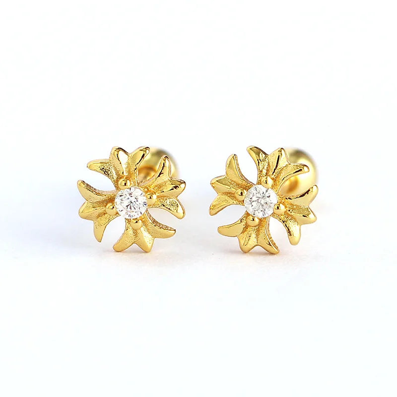 KR Europe and America S925 Silver Ear Bone Nails Ins Cross Screws Earrings Sleep without Removing Earrings Wholesale for Women
