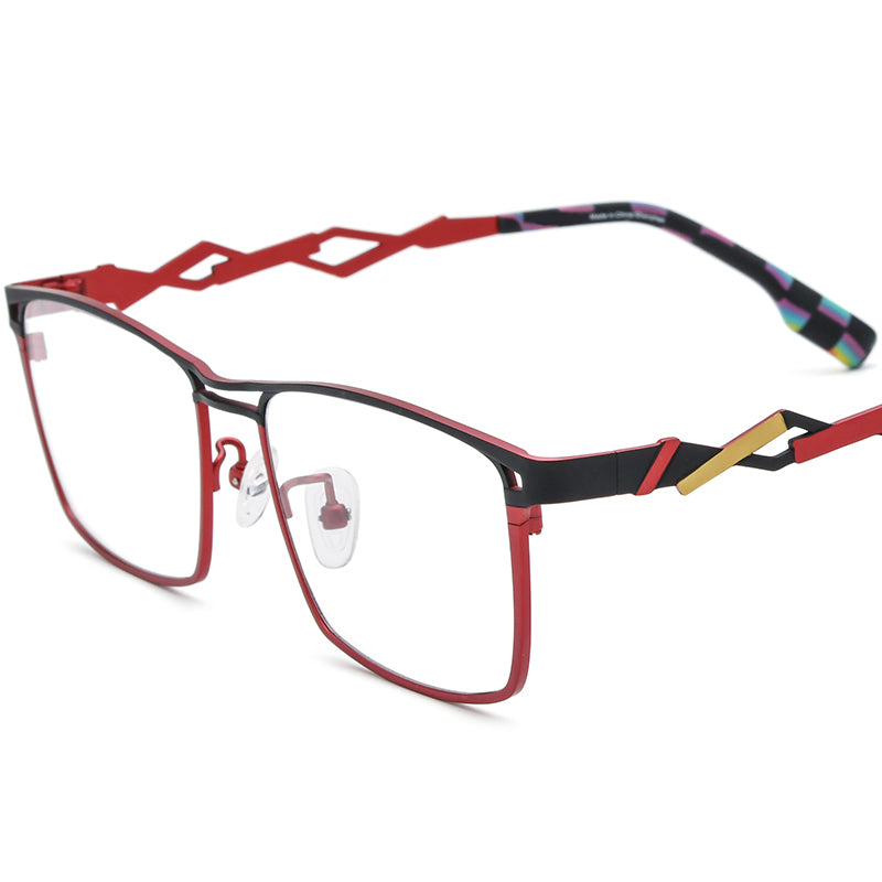 Colourful Titanium Square Optical Glasses - Black Red - MCROONS
