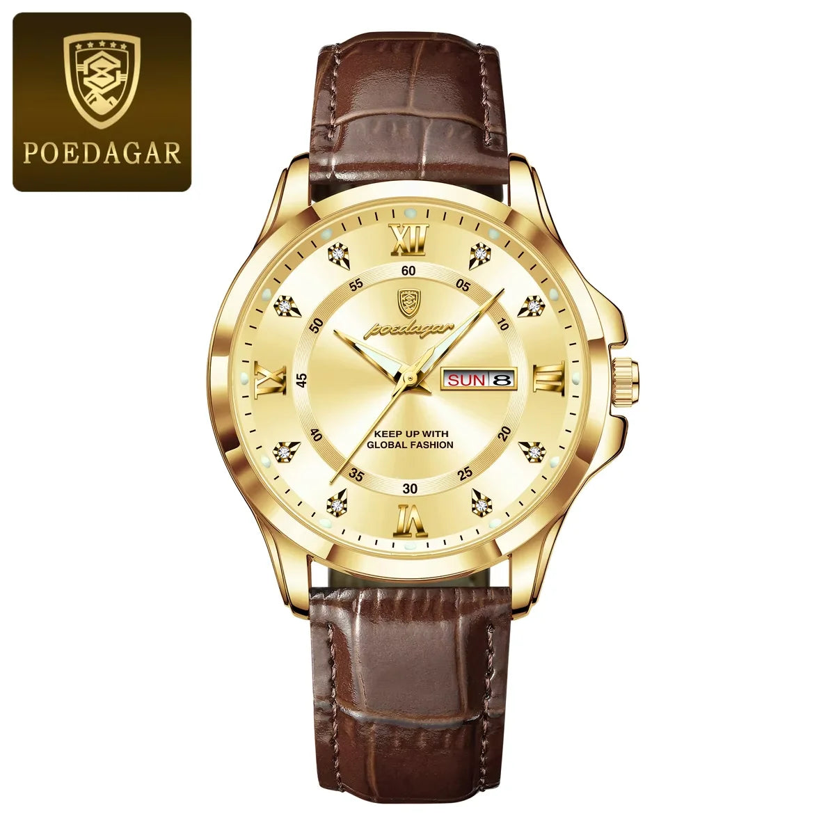 Poedagar 855 Men's Luxury Quartz Watch – Leather Strap, Waterproof, Luminous, Date