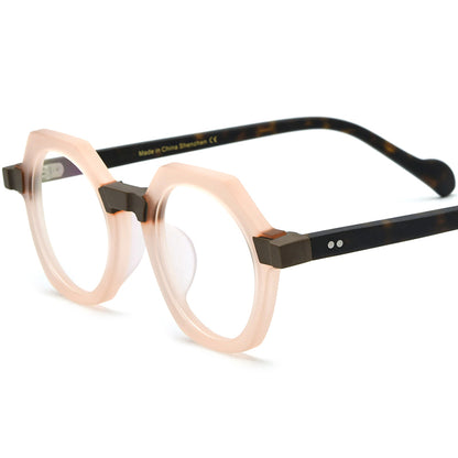 Vintage Octagon Acetate Optical Glasses Frame - Matte Pink - MCROONS