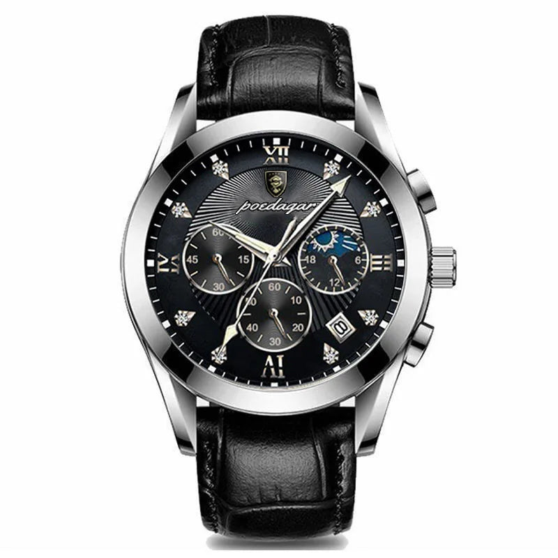 Poedagar 8208 Men's Luxury Quartz Watch – Stainless Steel Band, Waterproof, Luminous, Date