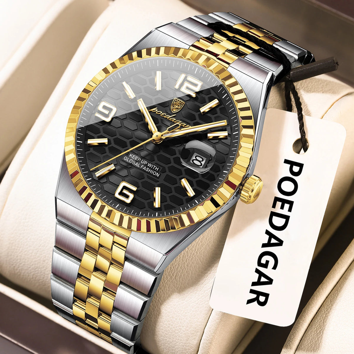 Poedagar 839 Men's Luxury Quartz Watch – Stainless Steel Band, Waterproof, Luminous, Date