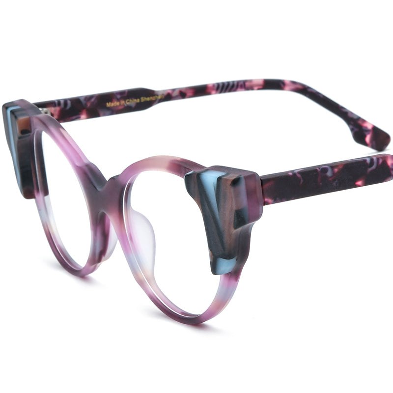 Matte Acetate Cat Eye Optical Glasses Frame Vintage - Purple - MCROONS