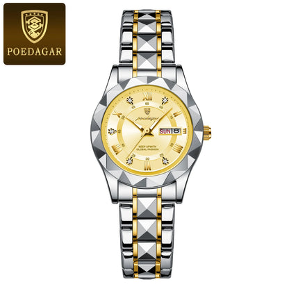 Poedagar 306 Women's Luxury Quartz Watch – Stainless Steel Band, Waterproof, Luminous, Date