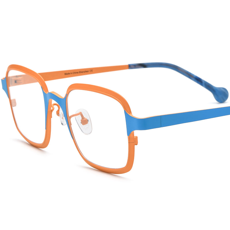 Colourful Titanium Square Optical Glasses Frame Everyday - Matte Orange Blue - MCROONS