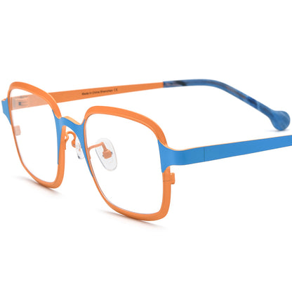 Colourful Titanium Square Optical Glasses Frame Everyday - Matte Orange Blue - MCROONS