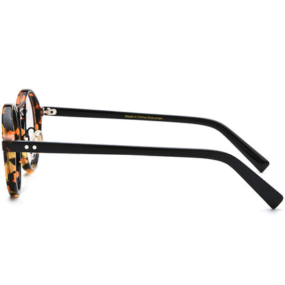 Retro Tortoiseshell Round Acetate Optical Glasses Frame - MCROONS - Black Leopard side view