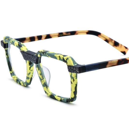 Fashion Multicolour Square Matte Acetate Optical Glasses Frame - Yellow Green - MCROONS