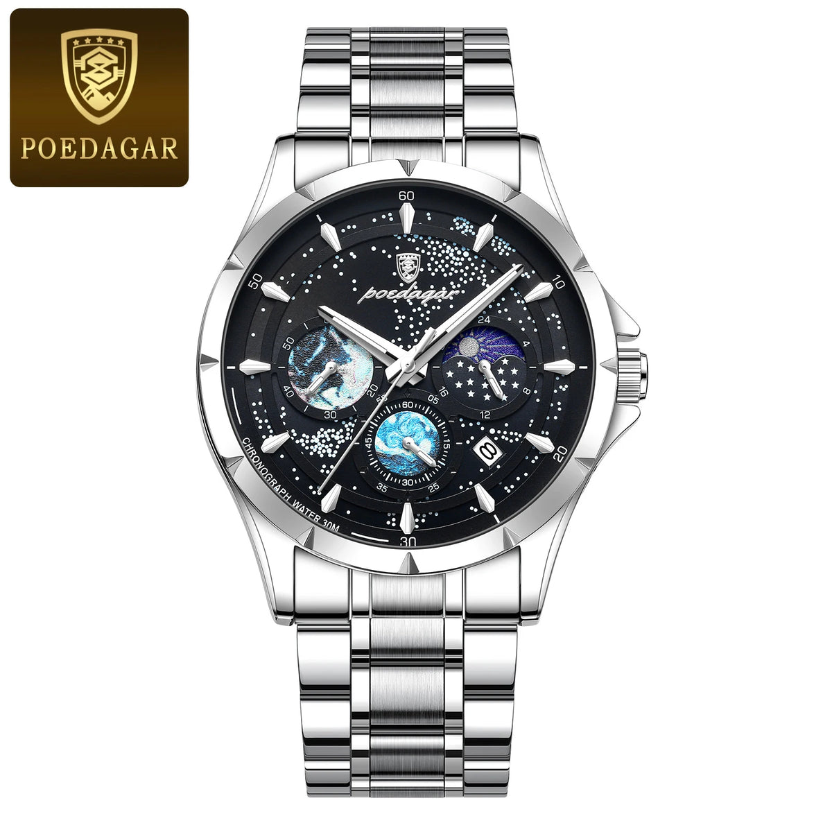 Poedagar 916 Men's Luxury Quartz Watch – Stainless Steel Band, Waterproof, Luminous, Date