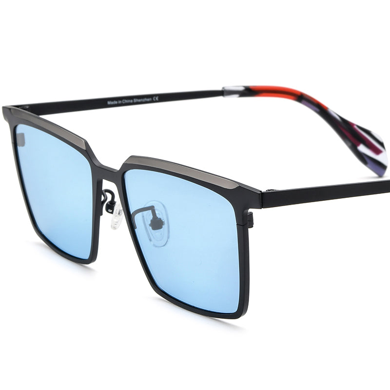 Colourful Retro Titanium Square Sunglasses - Gray Black Blue Lens - MCROONS