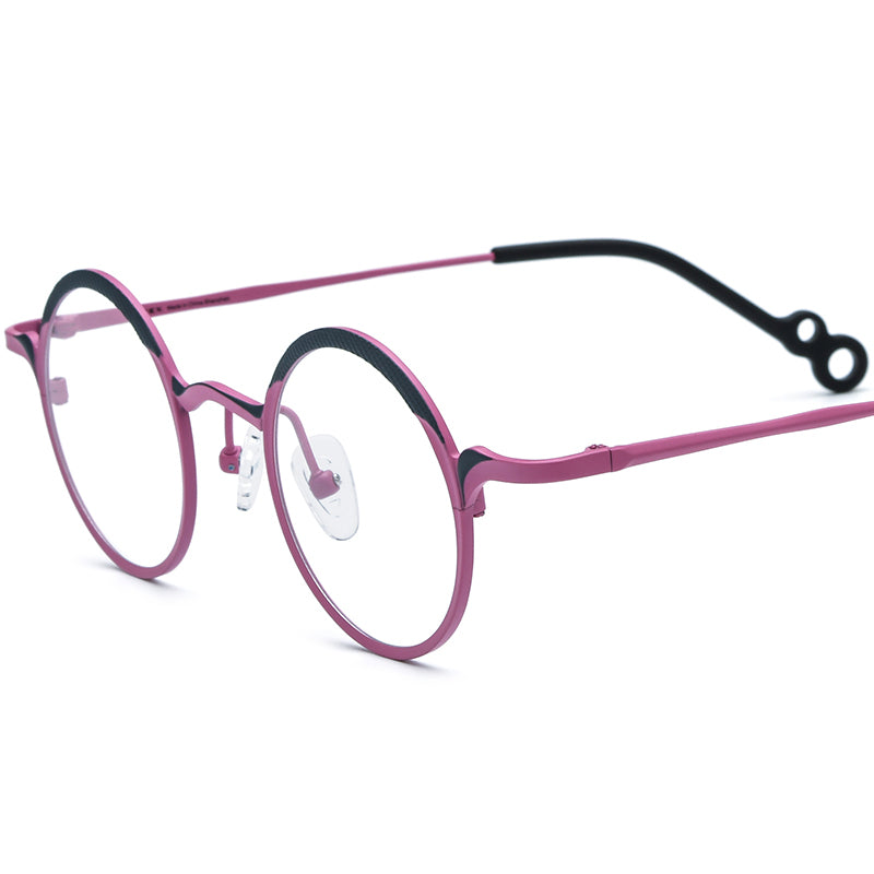 Colourful Titanium Small Round Optical Glasses Frame Retro - Black Pink - MCROONS