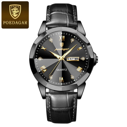 Poedagar 810 Men's Luxury Quartz Watch – Leather Strap, Waterproof, Luminous, Date