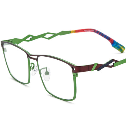 Colourful Titanium Square Optical Glasses - Red Green - MCROONS