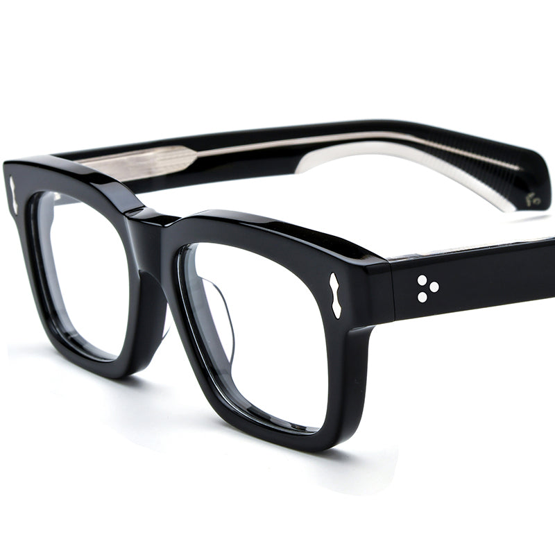 Retro Square Thick Acetate Optical Glasses Frame - Black - MCROONS
