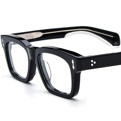 Retro Square Thick Acetate Optical Glasses Frame - Black - MCROONS