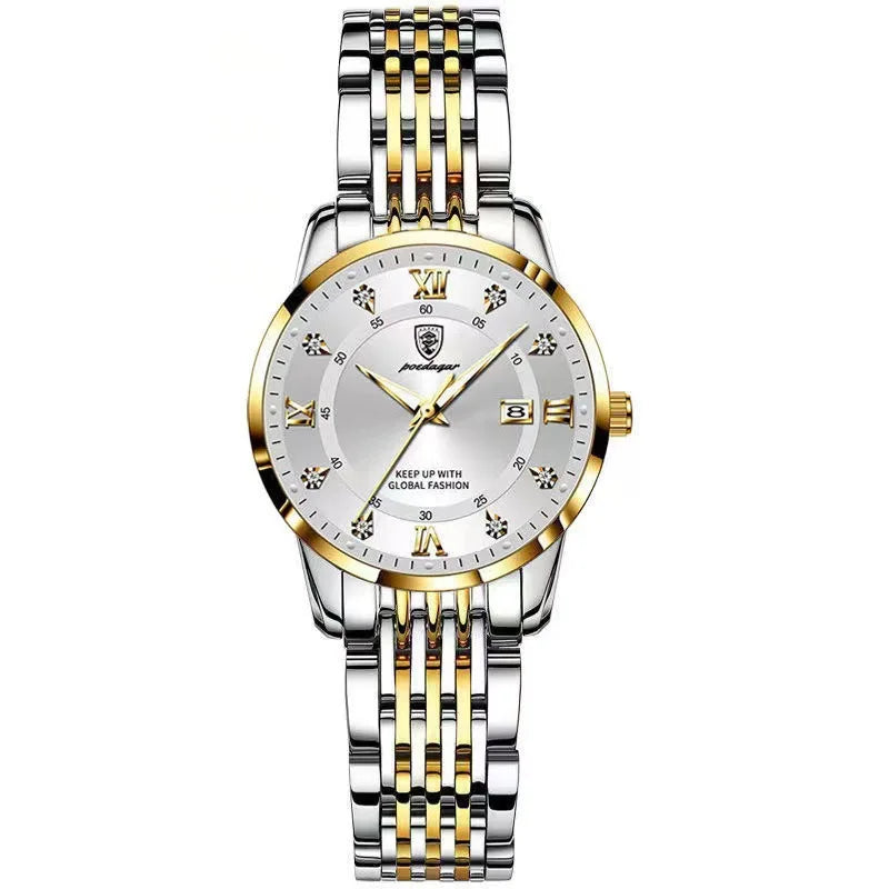 Poedagar 268 Women's Luxury Quartz Watch – Stainless Steel Band, Waterproof, Luminous, Date