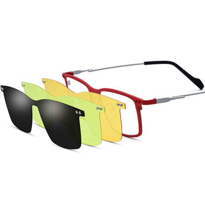 Titanium Optical Glasses Frame with Magnetic Clip-On Sunglasses - MCROONS - Red