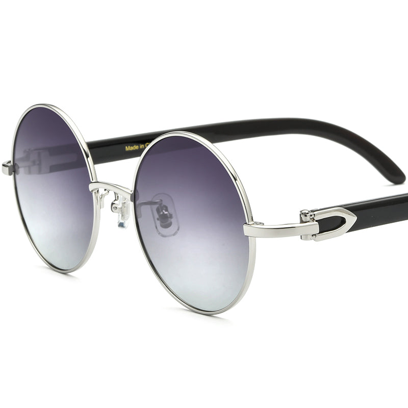 Buffalo Horn Style Round Sunglasses - MCROONS - Gray