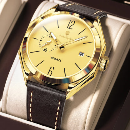 Poedagar 689 Men's Luxury Quartz Watch – Leather Strap, Waterproof, Luminous, Date