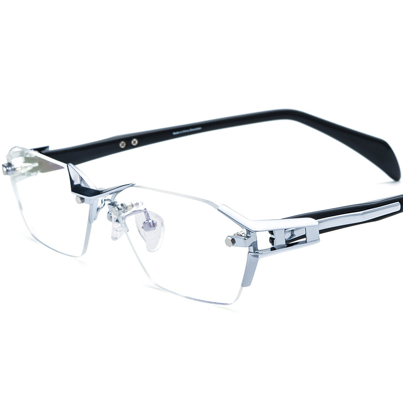Rimless Titanium Square Business Optical Glasses Frame - Silver - MCROONS