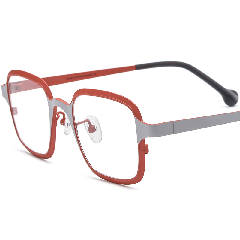 Colourful Titanium Square Optical Glasses Frame Everyday - Matte Red Silver - MCROONS