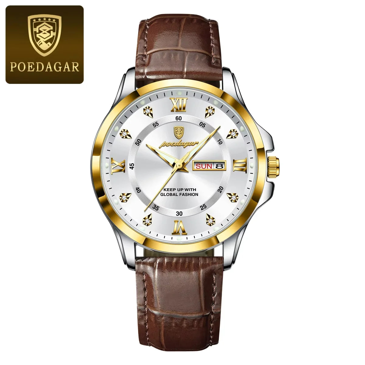 Poedagar 855 Men's Luxury Quartz Watch – Leather Strap, Waterproof, Luminous, Date
