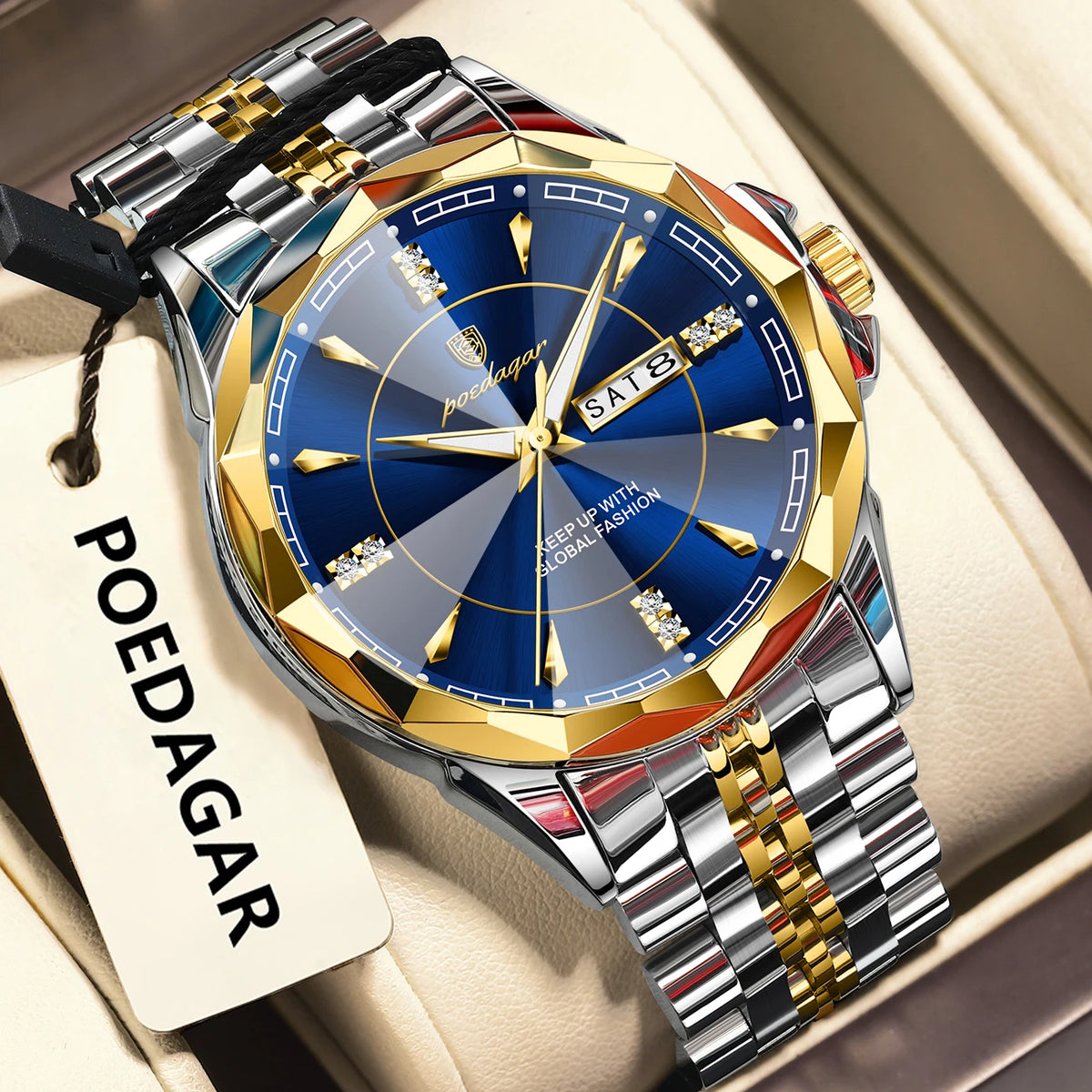 Poedagar 674 Men's Luxury Quartz Watch – Stainless Steel Band, Waterproof, Luminous, Date