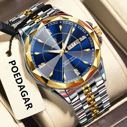 Poedagar 674 Men's Luxury Quartz Watch – Stainless Steel Band, Waterproof, Luminous, Date