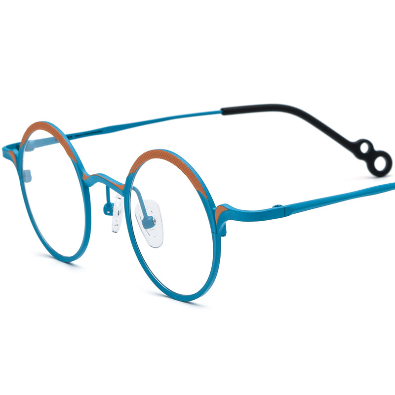 Colourful Titanium Small Round Optical Glasses Frame Retro - Orange Blue - MCROONS