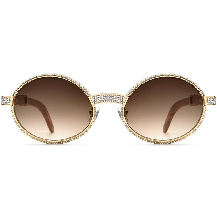 Diamante Wood Round Sunglasses - MCROONS - front view