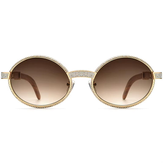 Diamante Wood Round Sunglasses - MCROONS - front view