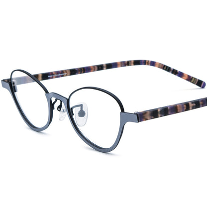 Acetate Titanium Cat Eye Optical Glasses Frame - Gray - MCROONS