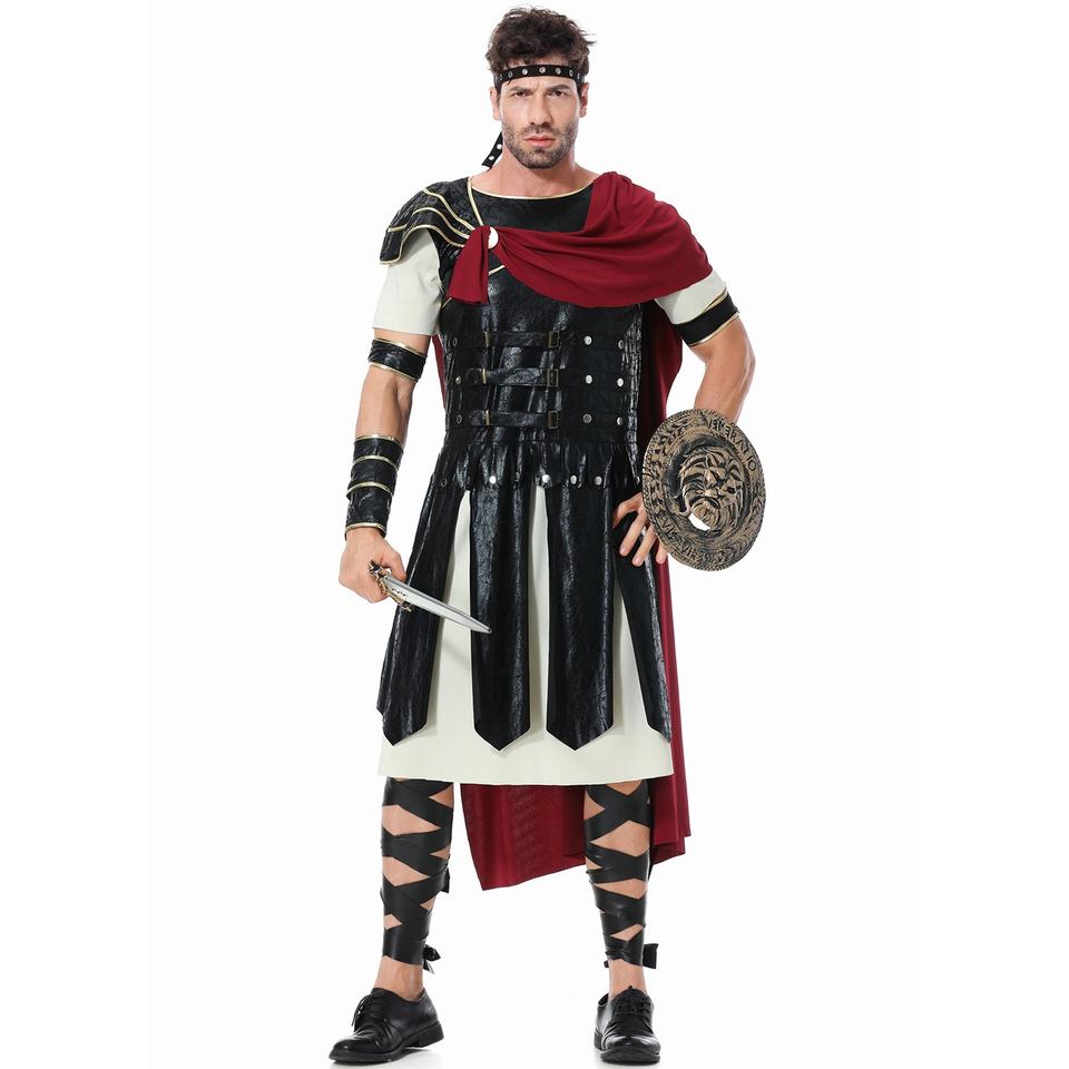 Men's Gladiator Costume - Adult Roman Spartan Warrior Halloween Uniform