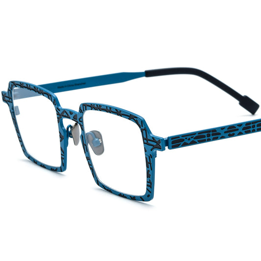 Colourful Titanium Patterned Square Optical Glasses Frame - Blue Black - MCROONS
