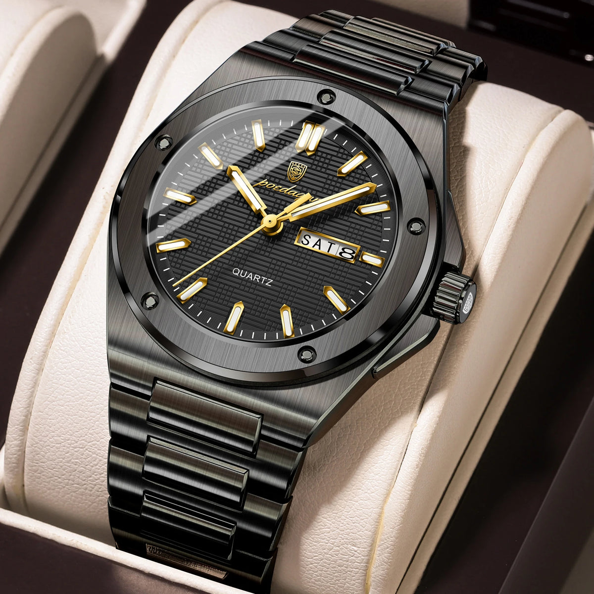 Poedagar 696 Men's Luxury Quartz Watch – Stainless Steel Band, Waterproof, Luminous, Date