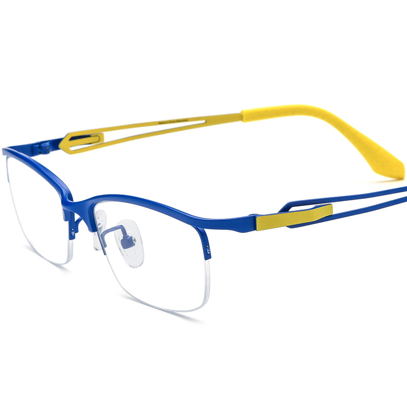 Semi-Rimless Titanium Square Optical Glasses Frame Men - Blue - MCROONS