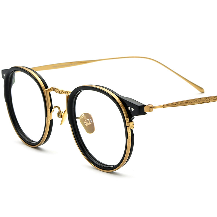 Vintage Acetate Titanium Round Optical Glasses - Black Gold - MCROONS