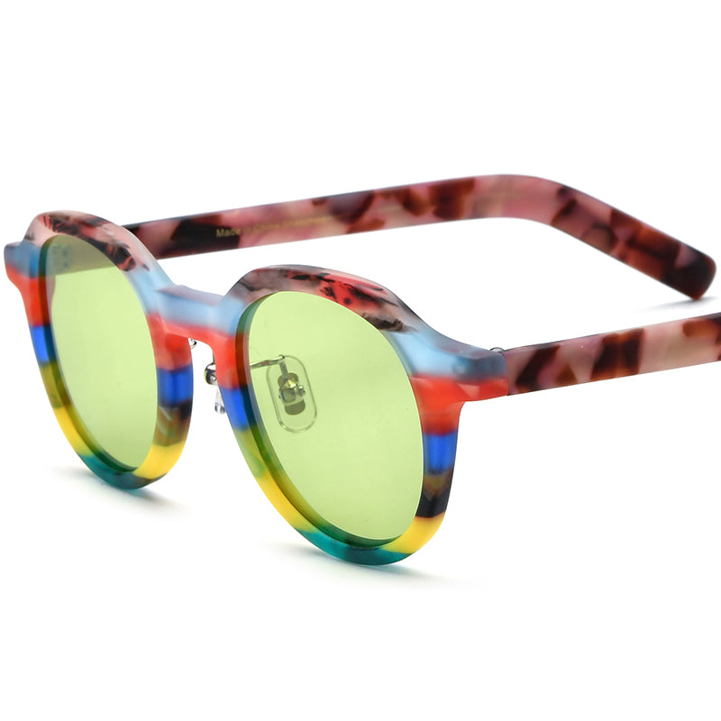 Vintage Oval Matte Acetate Polarized Sunglasses UV400 - Blue Stripe Green Lens - MCROONS